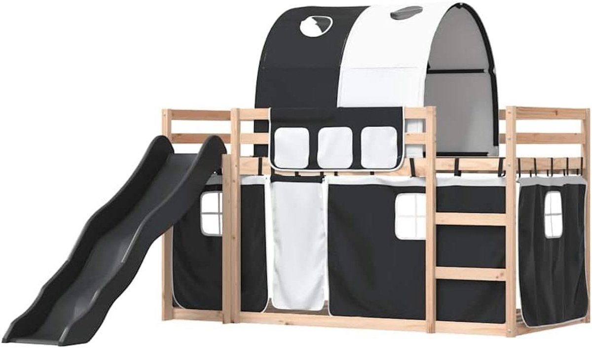 Stapelbed met glijbaan - Kinderbed met tent - Spelen en slapen - Stevig massief hout - 80x200 cm