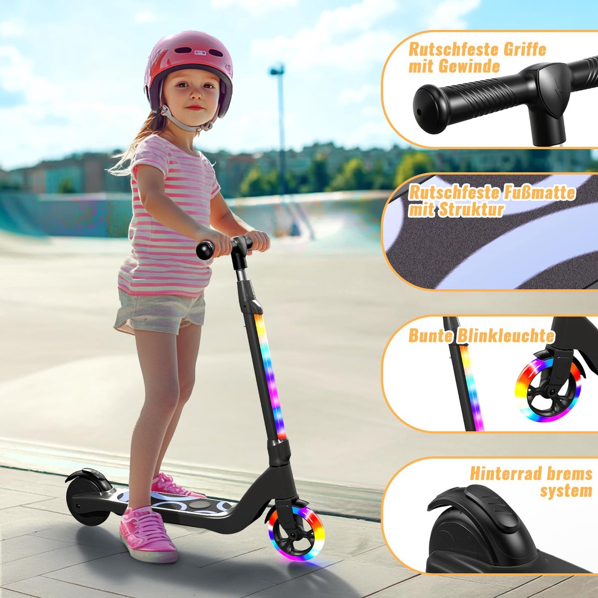 SnelShoppen - TST E-step voor Kinderen 6-10 Jaar, 5,3 Inch met Knipperende LED Lampen, 45 W Motor, Max 10 km/u, Instelbare Hoogtes, Tot 70 kg, Elektri