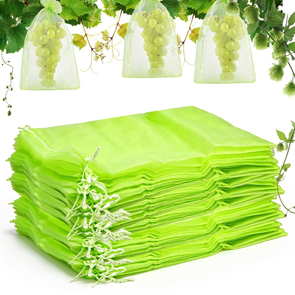 SnelShoppen - 100 stuks Druivenbeschermzakken 17 x 23 cm - Fruitbeschermzakken met Trekkoord voor Wijndruiven - Ideaal voor Tuin en Fruitpluk