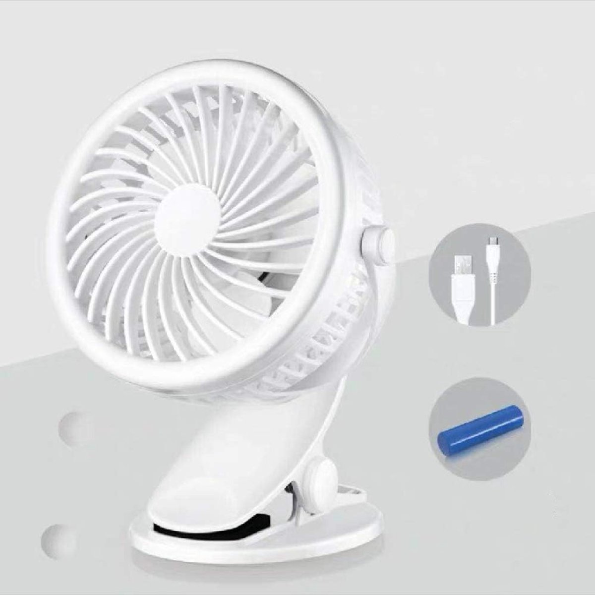 SnelShoppen - Draagbare Mini-Clip Ventilator - Toerentalregelbare USB Compacte Ventilator voor Kantoor, Camping, Tuin, Wit