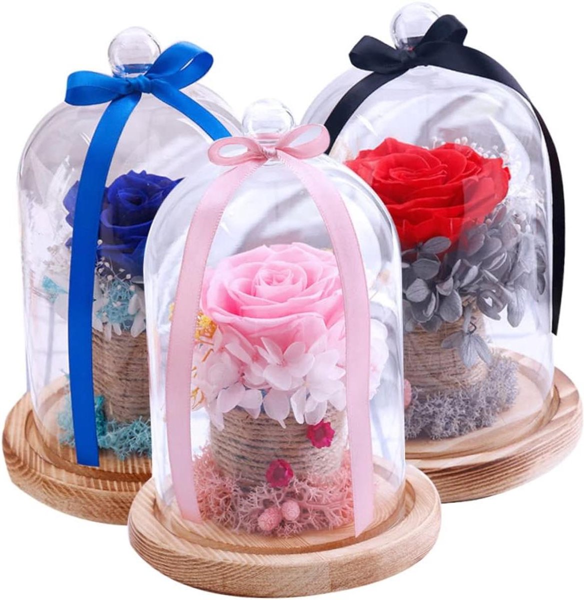 Gepreserveerde Roos Dome - Eeuwige Bloem Glazen Koepel - Romantisch Cadeau Geven - Eeuwig Blijvende Bloem - 10x10x16.5 cm - Roze