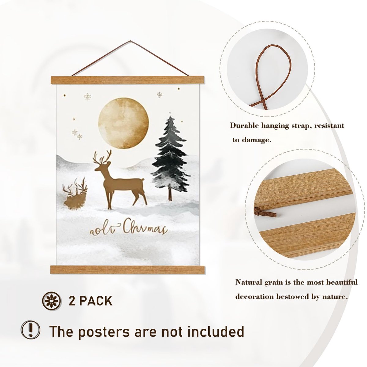 SnelShoppen - Magnetische Poster Hanger Frame 81cm - Licht Houten Hanger voor Foto, Canvas, Kunstwerk, Muurdecoratie, Teak, 2 Stuks