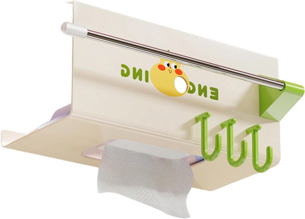 Papieren Zakdoekjes Houder - Opbergrek Tissues - Badkamer Organiseren - Bevestiging Zonder Schade - 26.5 x 16 cm - Wit Groen
