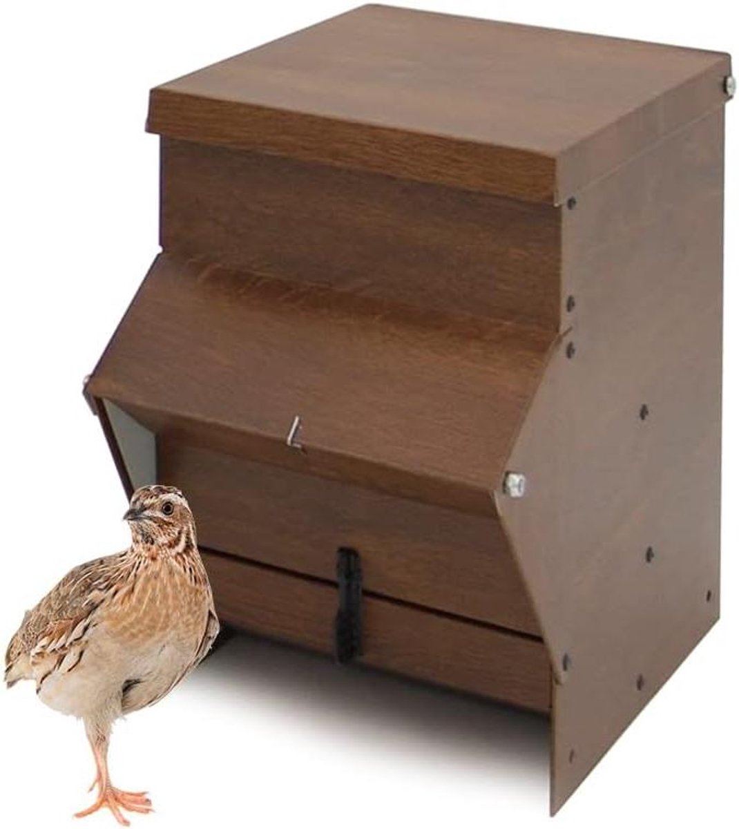 Kippenvoerbak - Veevoerdispenser Voederstation - Voer Beschermen - Houtimitatie Design - 10L - Natuurlijk