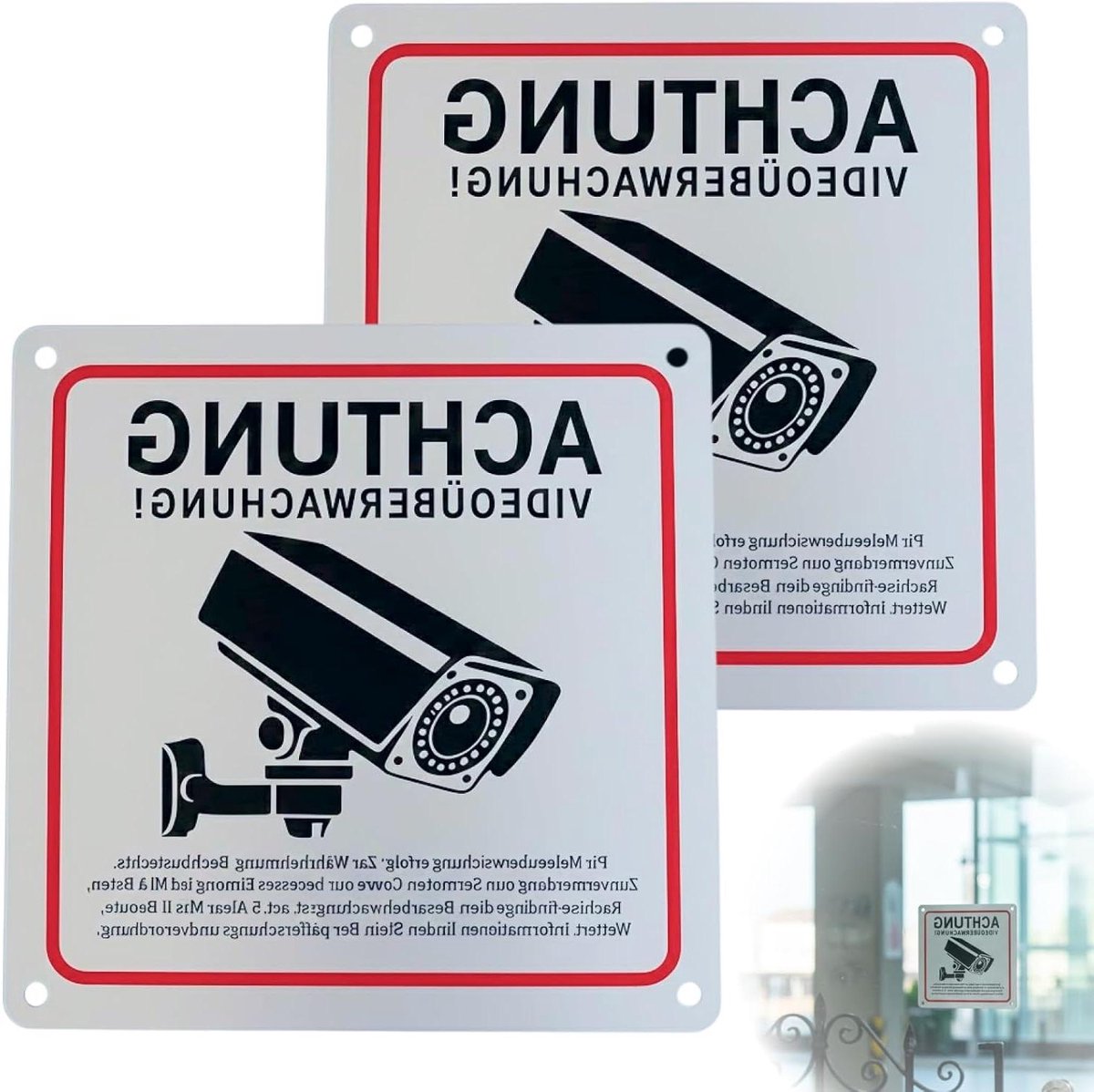 Videobewakingsbord - Camerabewaking sticker - Privacy naleven - Aluminium weerbestendig - 15 x 15 cm - Zilver