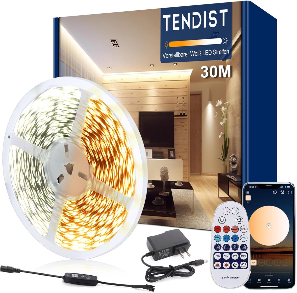 SnelShoppen - Ledstrip 30m Dimbaar Warmwit 3000K en Koudwit 6500K - Perfect voor Feest, Tuin, Keuken, Sfeer verlichting