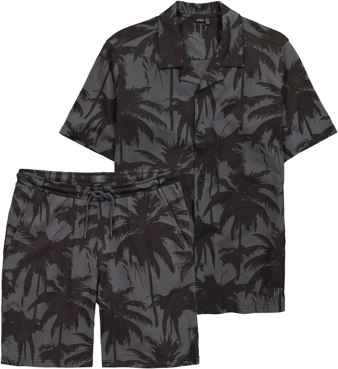 JP 1880 - Heren - Pyjama homewear korte tweedelige set T-shirt Cubaanse kraag - Zwart - Maat L