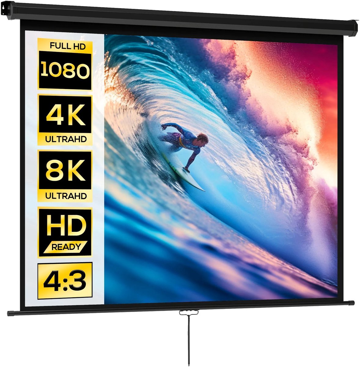 Atlasyx projectiescherm - Beamer scherm - Projector scherm - Beamer doek - Scherm voor beamer - Plafondmontage - 4K HD - Zwart