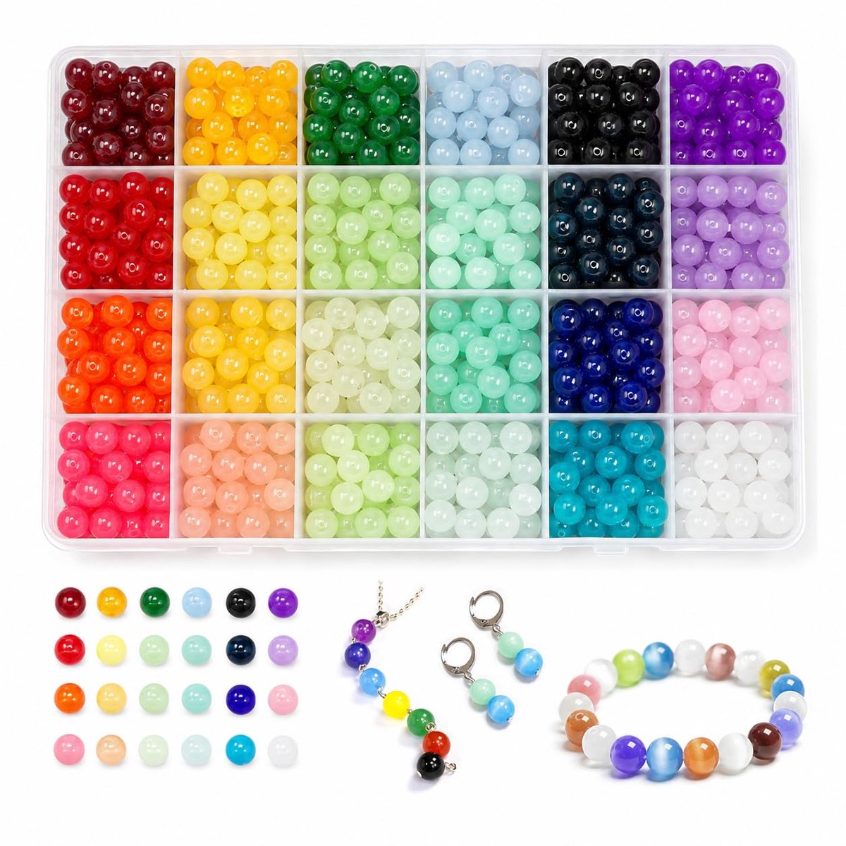 longziming -Glaskralen Set 240 Stuks – 24 Kleuren 8 mm Kralen voor Sieraden Maken – Kristalkralen met Opbergdoos voor Armbanden, Kettingen, Oorbellen en DIY Knutselen
