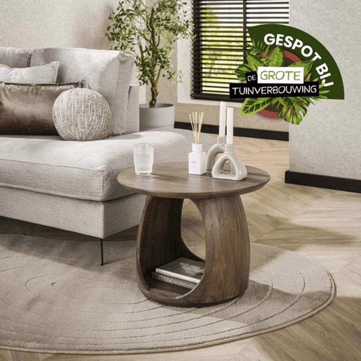 Bijzettafel Rond Hout (60 x 60 x 46 cm) - Bijzettafetljes Woonkamer - Industriële Sidetable - Decoratie Salontafel - Antieke Ronde Tafelset - Salon Tafel Industrieel & Landelijk - Koffietafel