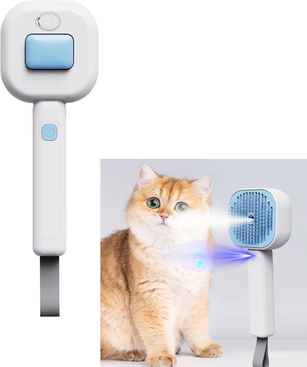 KZQ Multifunctionele ontklitborstel voor katten met lang en kort haar - Verwijdert losse haren en klitten - Zacht en effectief voor dagelijkse vachtverzorging - Blauw-wit