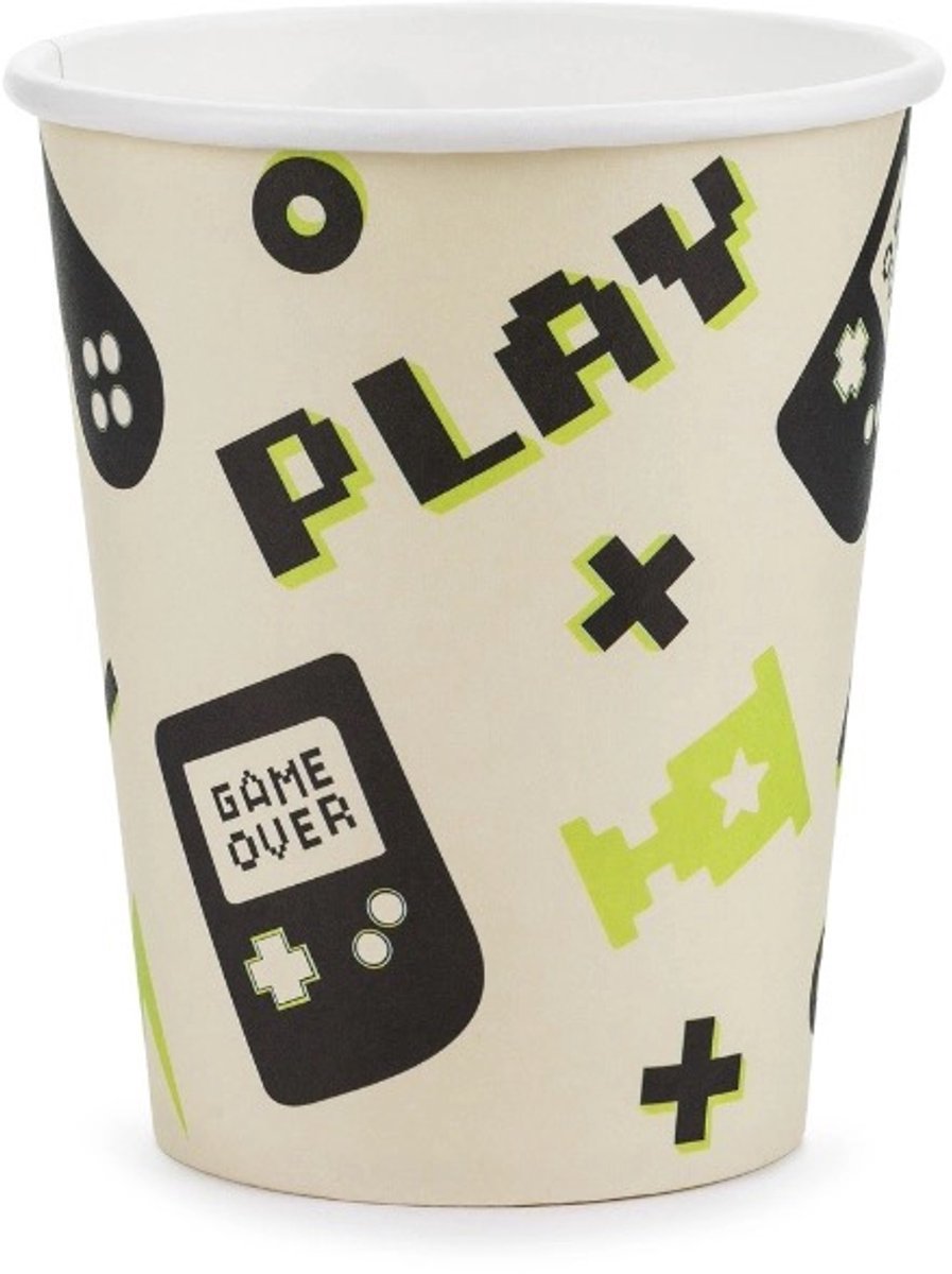 KARTONNEN DRINK BEKERTJES GAMING FEEST - PARTYDECO - 6 STUKS - DRINKBEKERS KARTON - WEGWER BEKERS GAME FEESTJE - PARTY DECO