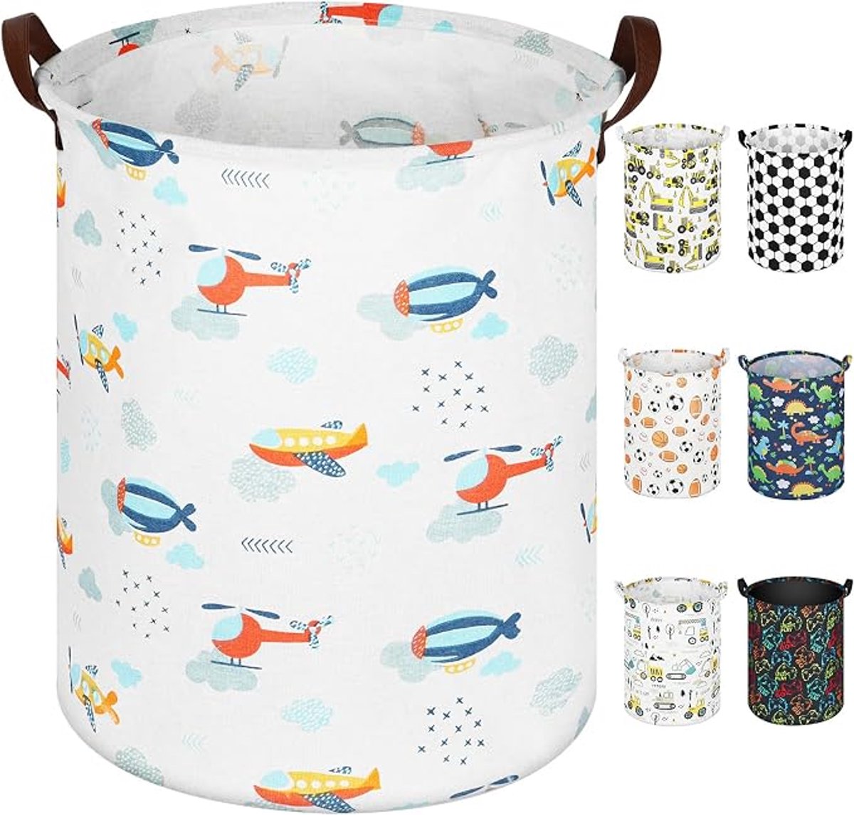 Opvouwbare Speelgoedmand voor Kinderen – Ronde Opbergmand met Leren Handvatten – Waterdichte Wasmand – Speelgoedorganizer voor Kinderkamer, Slaapkamer en Kleedkamer – 40 x 50 cm