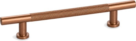 Bronzen greep van 128 mm met diamantpatroon en cilindervormige montagepunten.