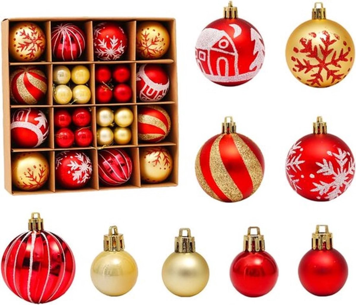 44 stukken kerstballen - rode en gouden kerstballen - kerstboom versieringen - voor feesten en decoraties