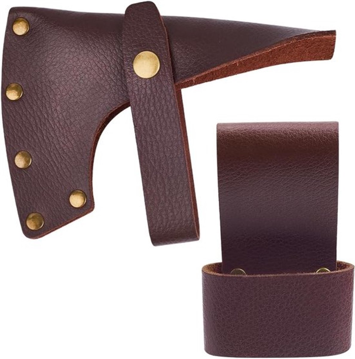 Lederen bijl schede 15,9x10,9 cm kokosbruin Halloween | Verstelbare bladbeschermer | Volnerf lederen hand bijl hoofd beschermer | Camping houthakker buitenbenodigdheden