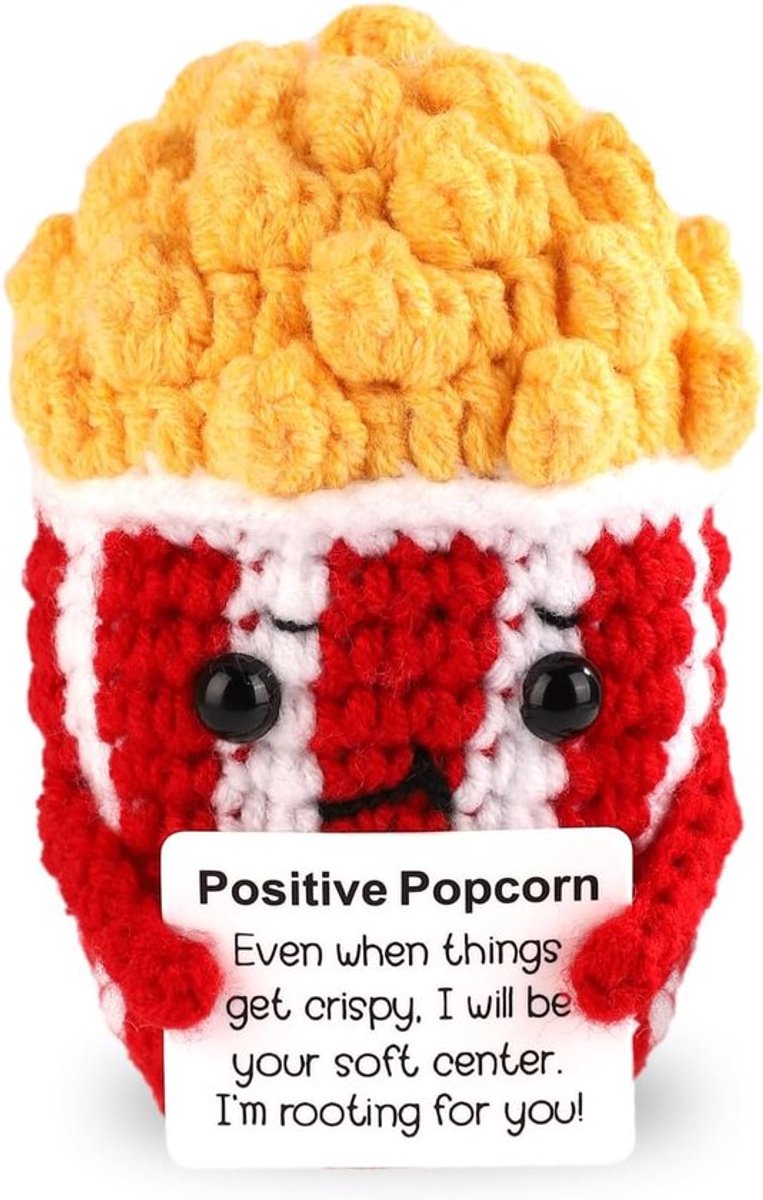 Positieve Popcorn - Gehaakte Popcorn - Positief Gebreid Voedsel - Gehaakte Voedselpop - Inspirerende Feestdecoratie - Creatief Cadeau