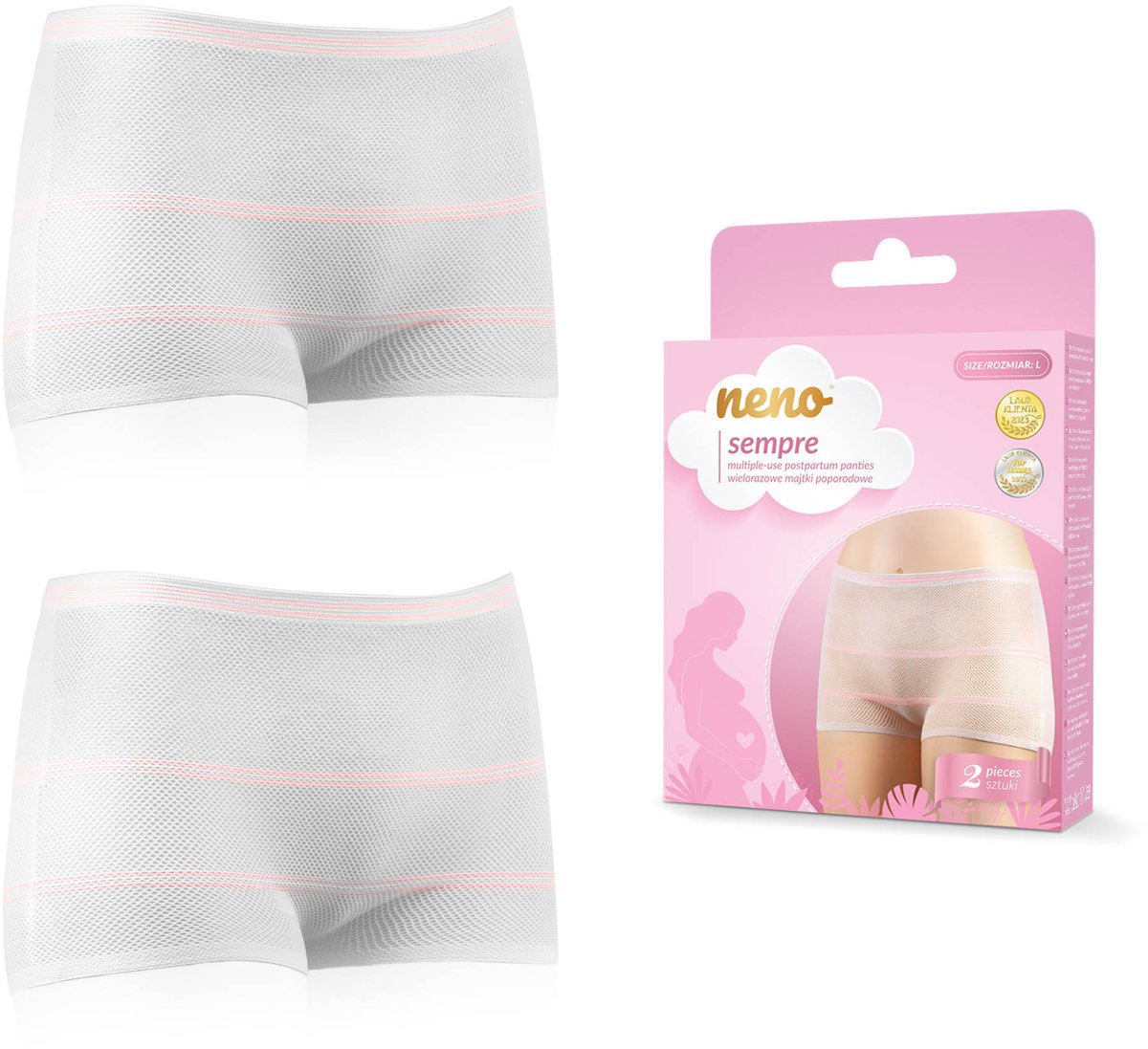 Neno Sempre Postpartum Onderbroek 2 Stuks – Herbruikbare Kraamonderbroeken – Ademend Mesh – Hoge Taille – Voor Kraamverband – Maat M