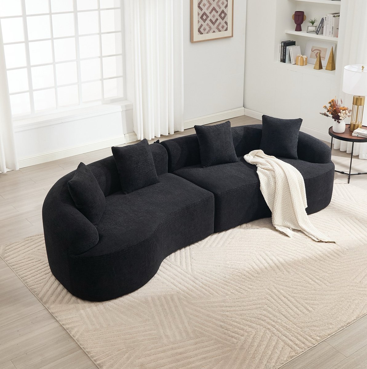 COVREO 4-zits bank 275x115x63 cm zwart chenille, modulair zonder montage