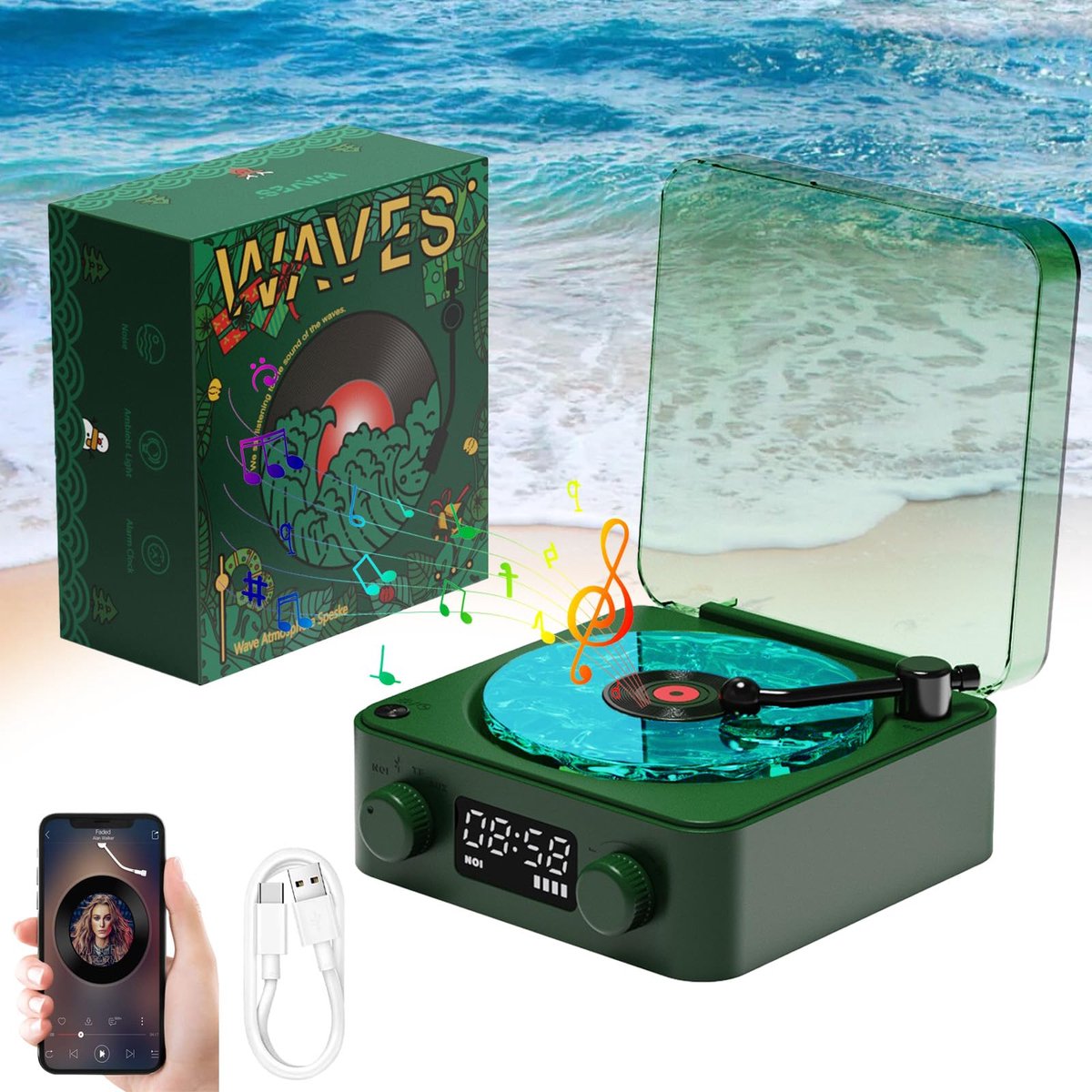 Namajunas - Wireless Speaker - Bluetooth Speaker - Draadloze Muziek Box - Draaitafel voor vinylplaten - Draagbare draadloze retro platenspeler - Geschikt voor slaapkamer, kantoor, feestjes