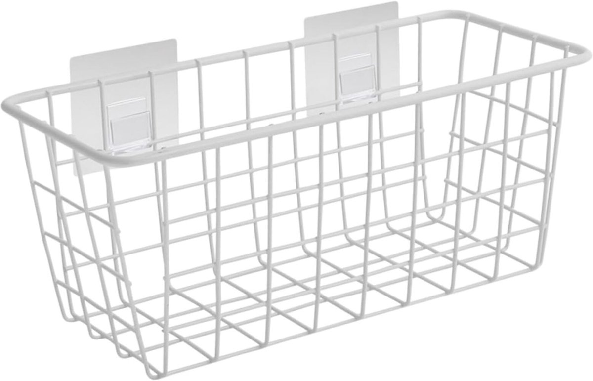 QTTVBTNA – Metalen Opbergmand Wandmontage – Hangmand van Draadmetaal met Haak – Wandrek Organizer voor Keuken, Badkamer en Opbergruimte – Wit