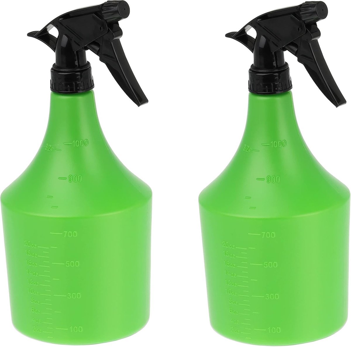 Relaxdays plantenspuit set van 2, 1 liter, schoonmaakspuit of plantensproeier, verstelbare sproeikop, groen/zwart
