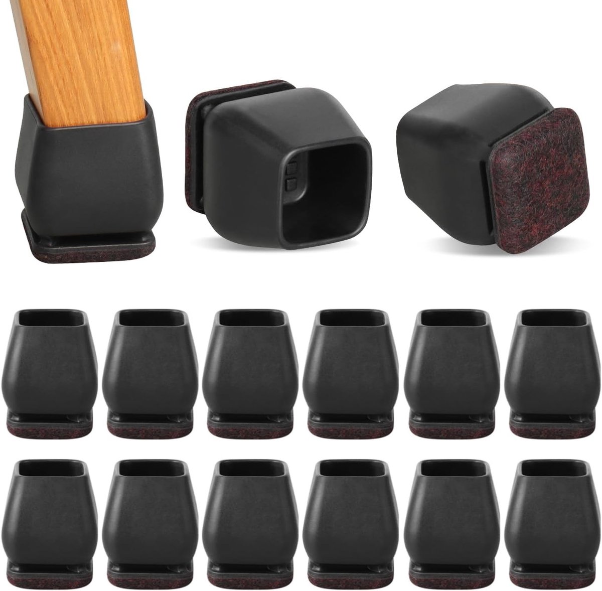 Vierkante Stoelpootbeschermers - Zwart - 1,9 cm - Siliconen Met Vilten Pads - Voor Houten Vloeren