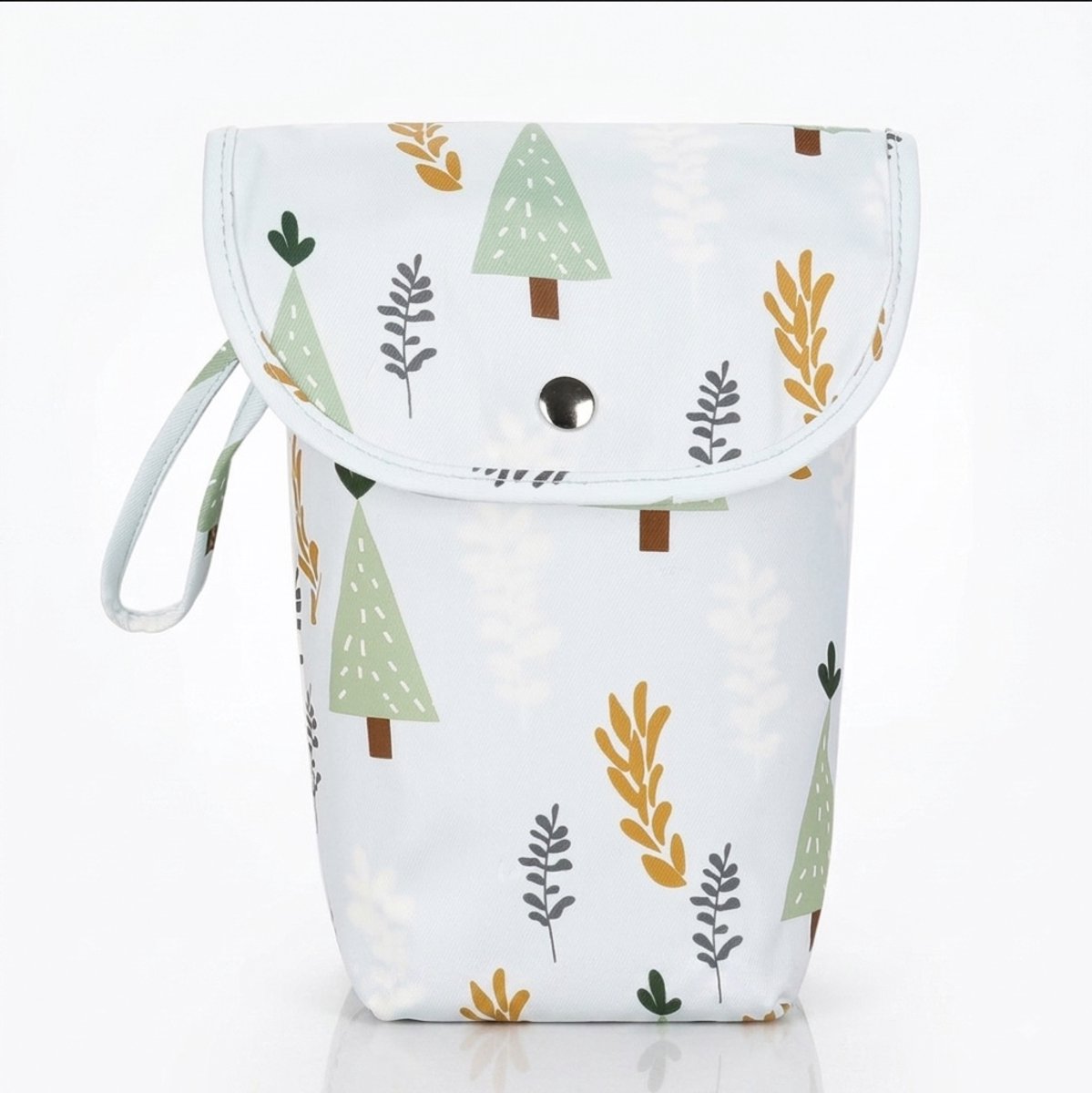 Luieretui & Compacte Luiertas – Luier Organizer voor Onderweg – Met Draaglus & Drukknop – Ophangbaar aan Kinderwagen – Woud / Bos Print
