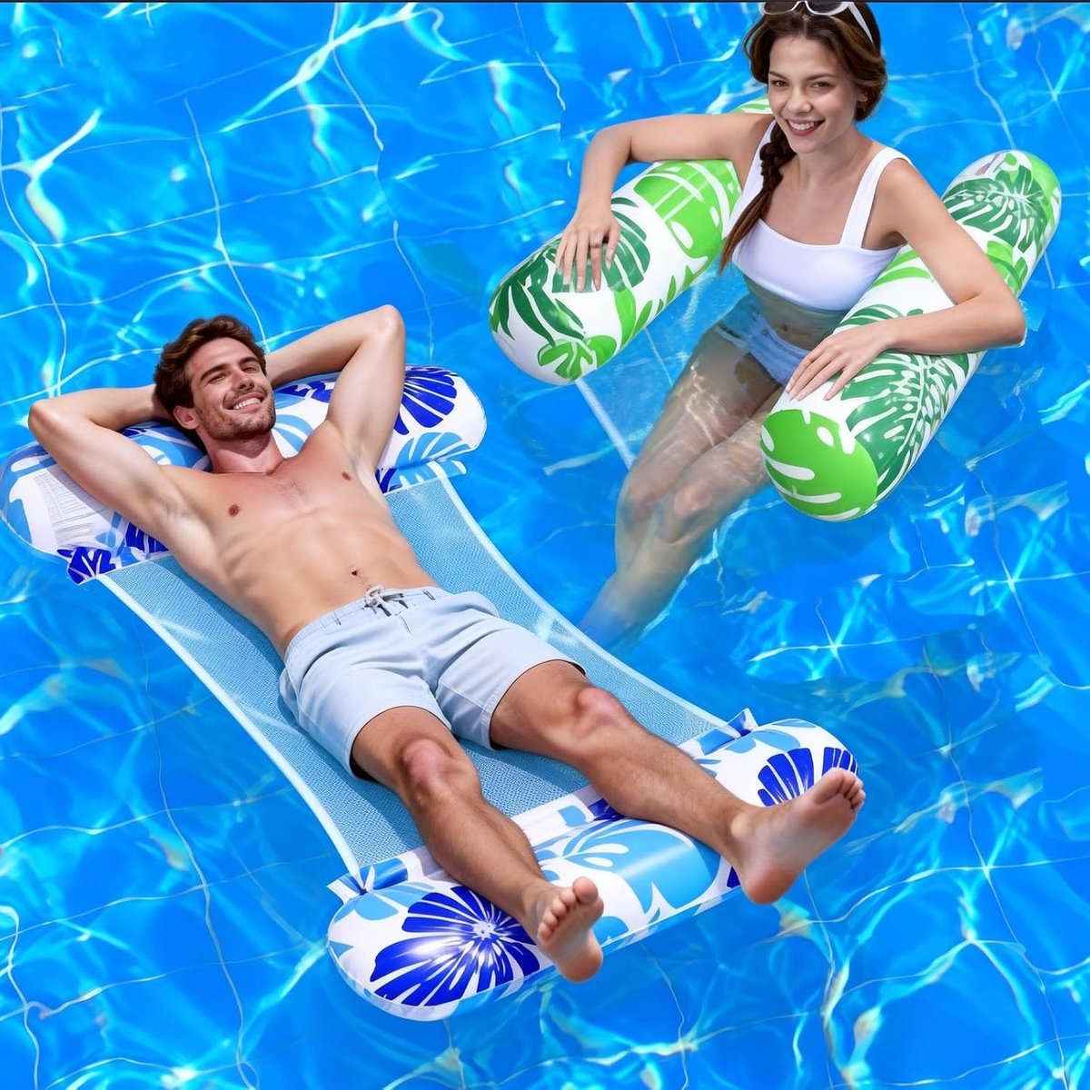 Opblaasbare Waterhangmat - Groen / Blauw - 120 x 80 cm - 4-in-1 Multifunctionele Zwemmat - Voor Volwassenen