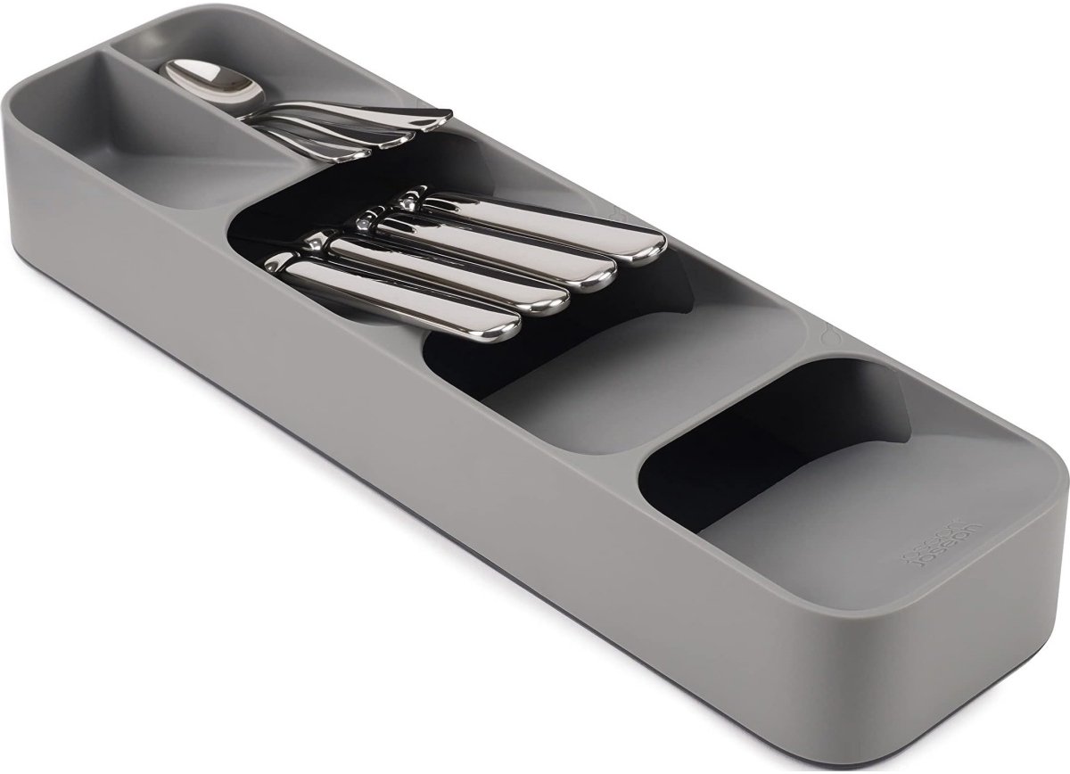 longziming -Bestekbak - Compact Bestekorganizer - 5 Vakken - Ruimtebesparend - Met Besteksymbolen - Antislip - Voor Keukenlade - Grijs