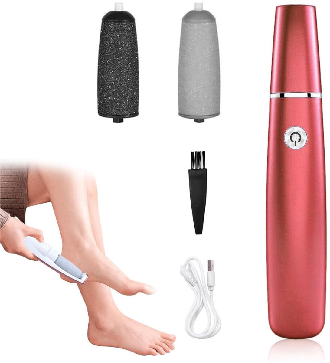 Elektrische Eeltverwijderaar met LED verlichting - grof en fijne korrel - voetvijl - Eeltrasp - USB Oplaadbaar - Draadloos - Likdoorn - Eksteroog - Eeltverwijderaars - Hygiënisch - pedicure eeltvijl - verwijdert eelt en harde huid - Rood