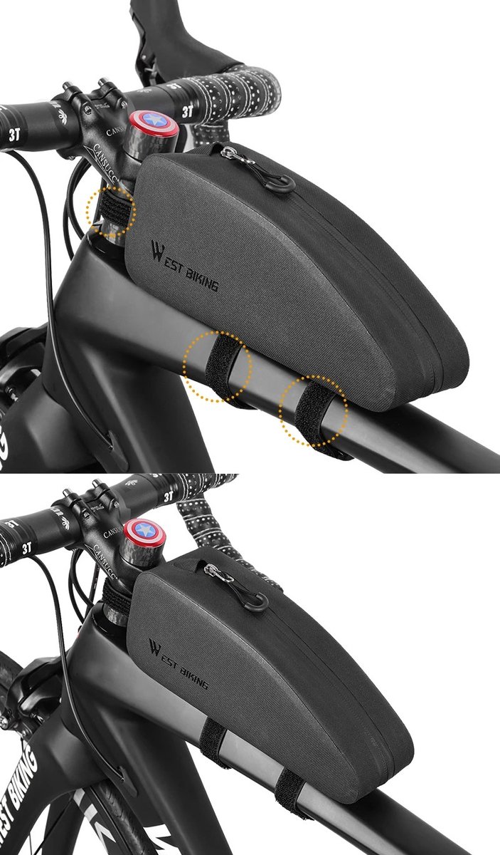 West Biking - Frametas Fietstas - Waterdicht - Top Tube Tas voor MTB & Racefiets - Zwart
