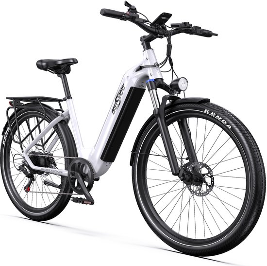 ONESPORT elektrische stadsfiets-36V 250W motor-koppelsensor-655Wh accu-tot 120 km actieradius-25 km/u-hydraulische schijfremmen-mobiele app-Shimano 7 versnellingen-wit van ONESPORT — afbeelding 2