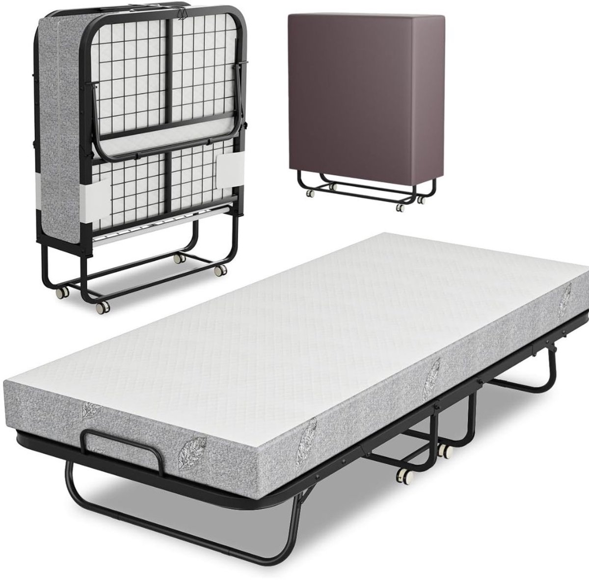 LNMsolutions® Vouwbed - Vouwbed met Matras - Plooibed - Zwart - 200cm x 90cm x 45cm