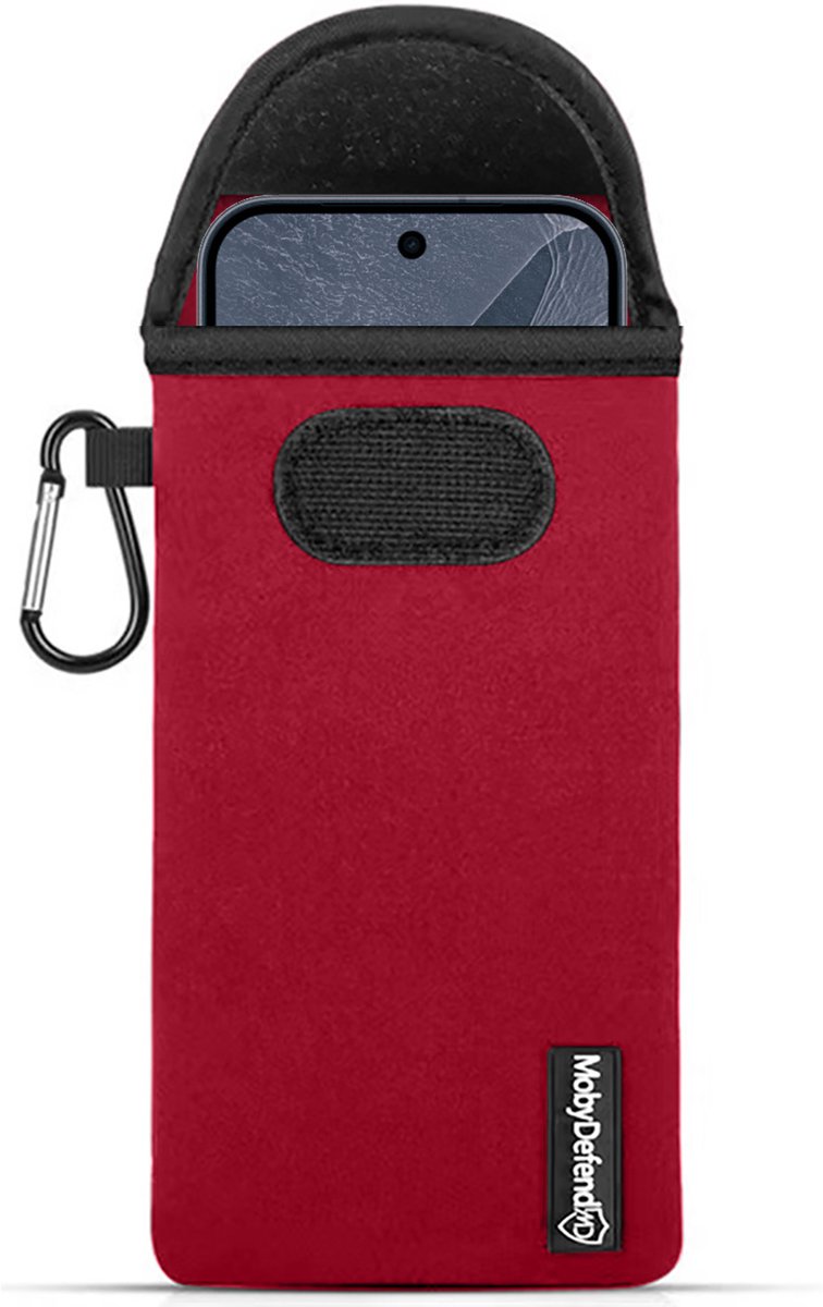 MobyDefend Hoesje - Geschikt voor Google Pixel 11 Pro - Neopreen Pouch Met Karabijnhaak - Insteek - Riemlus - Rood