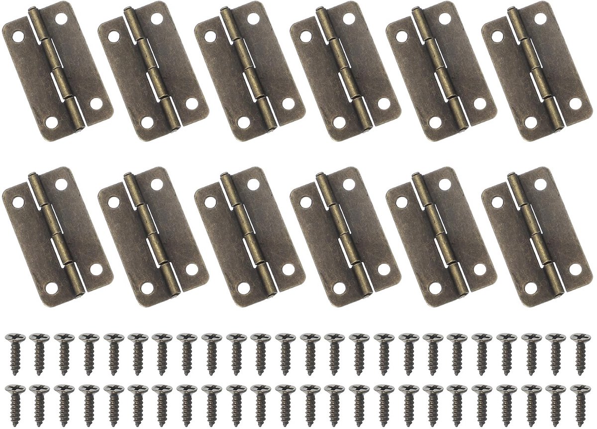 Kleine scharnieren 1,5 inch - 12 stuks met schroeven in bronzeton