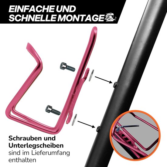 Bidonhouder Fiets - Flessenhouder Fiets - Drinken Tijdens Fietsen - Extra Versterkt Aluminium - Standaard Maat - Roze-Magenta — afbeelding 5