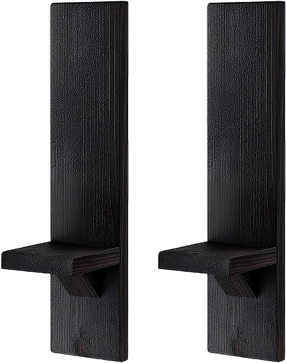 Houten Kandelaars - Kaarshouders Muur - Sfeerverhogend Interieur - Rustieke Boerderijstijl - 45 x 17 x 16 cm - Zwart