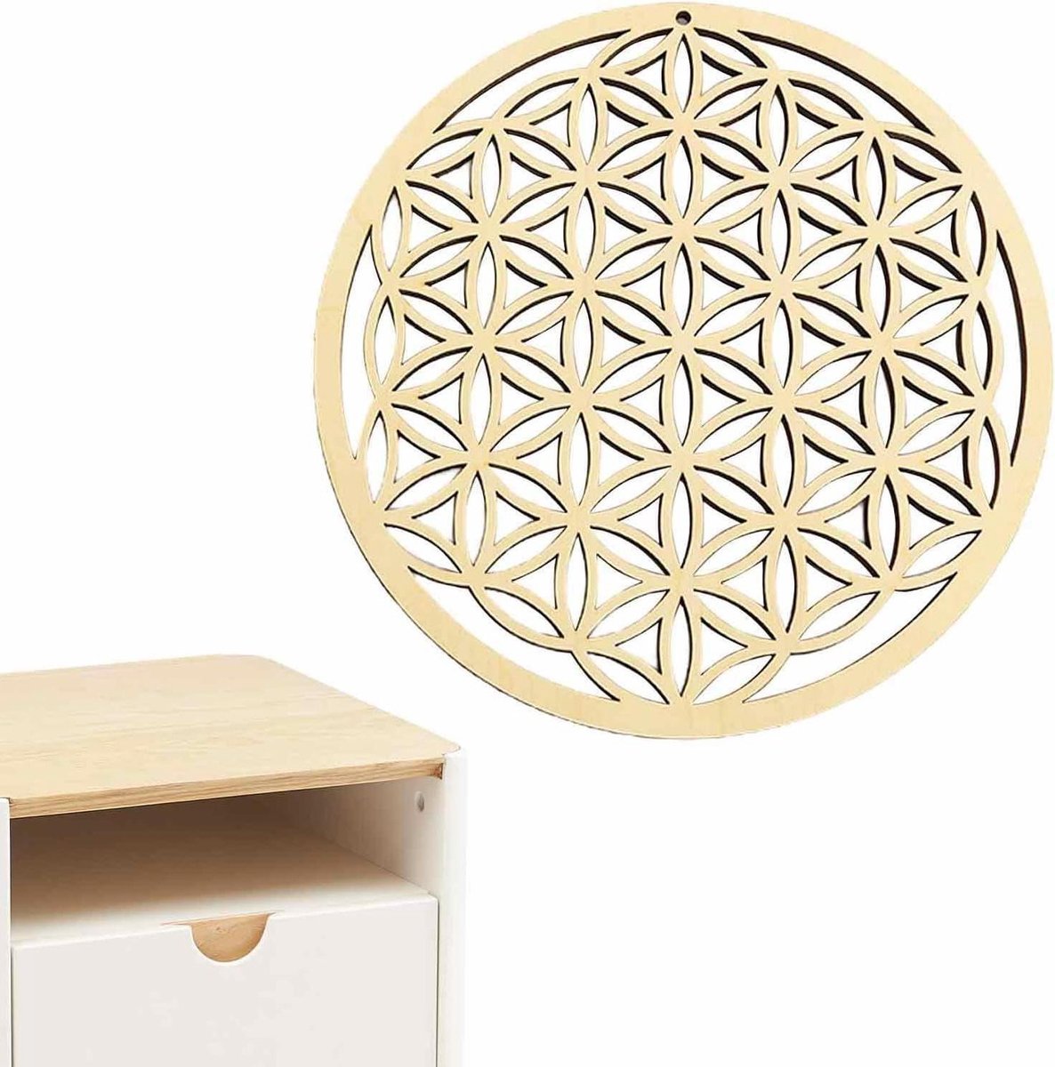 Wanddecoratie Bloem - Houten Ornament - Ruimte Verfraaien - Heilige Geometrie Patroon - 30.5 cm - Meerkleurig