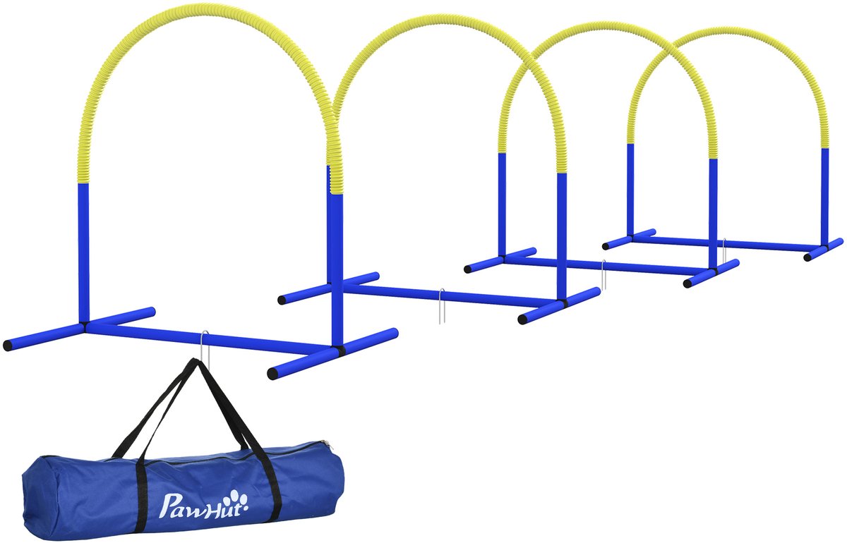 Hondensportset met 4 modulaire bogen en draagtas, 88 x 64 x 95 cm, blauw en geel