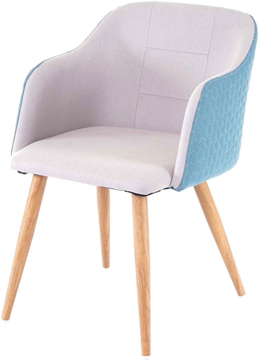 Eetkamerstoel MCW-D71, stoel keukenstoel, retro design, armleuningen stof/textiel ~ lichtgrijs-turquoise