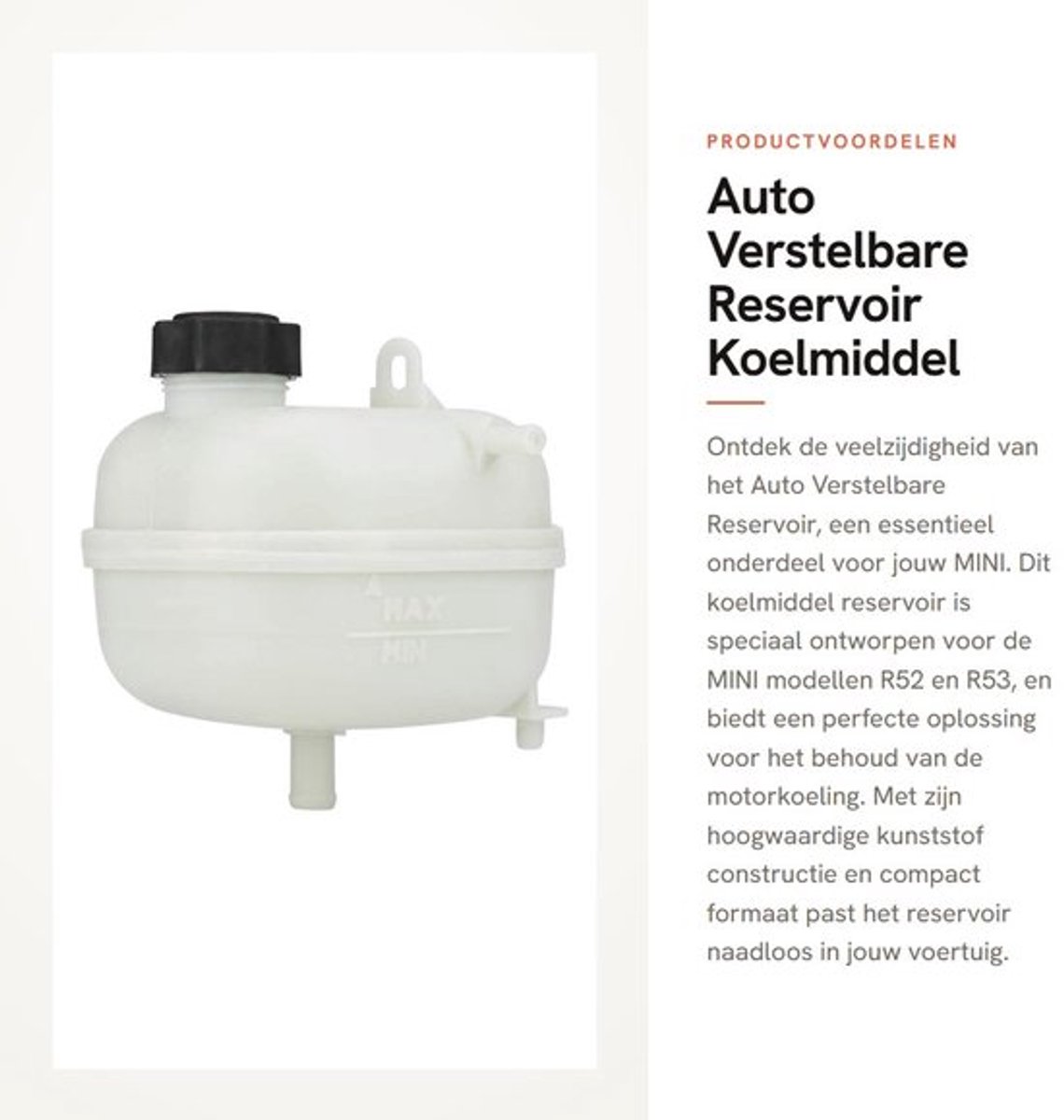 Koelmiddel Reservoir Gloednieuw - Verstelbare Container - Kunststof - Afmetingen 13,5 x 13 x 11,5 cm - Onderdeelnummer 17137529273 - Compatibel met MINI R52/R53 - Expansievat
