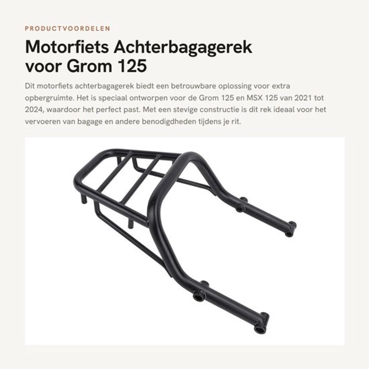 Achterbagagerek Ruime Opbergruimte - Vrachtdrager - Ondersteuning - Beugel - Compatibel met Grom 125/MSX 125 - Schokbestendig - Bagagerek