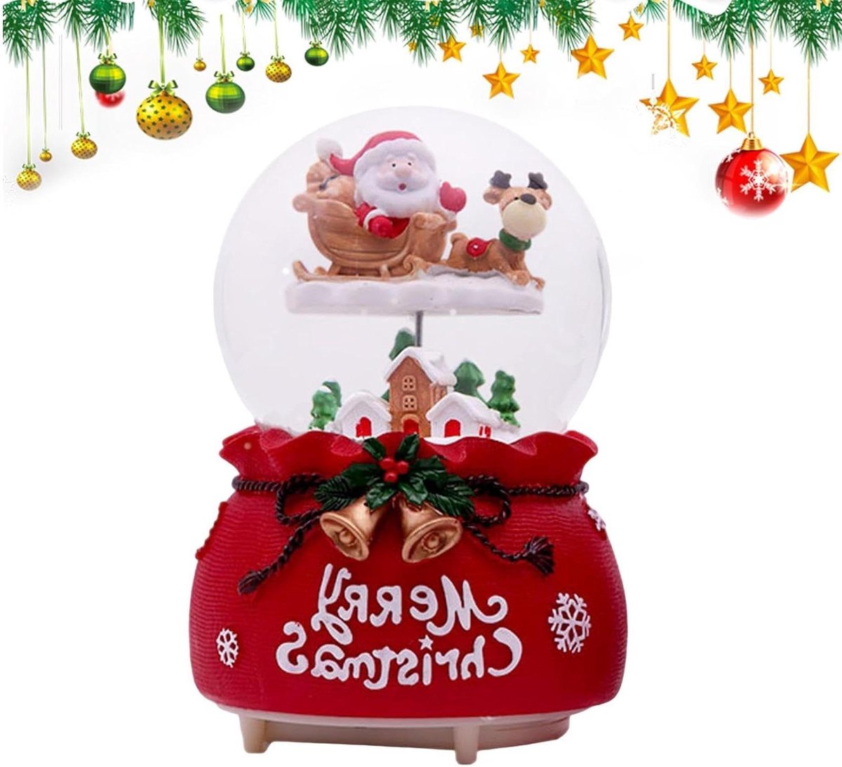 Kerstmuziekdoos Sneeuwbol - Muzikaal Huisje - Feestelijke Decoratie - Handgeschilderd Design - 14 cm x 9 cm - Multicolor