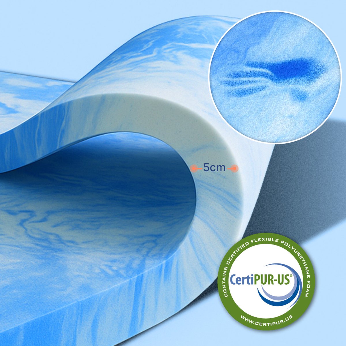MKS. Topper 180x200 – Verkoelende Gel Topper 5 cm – Ademend Traagschuim Matras Topper – Anti-slip – Afneembare Wasbare Hoes Wit