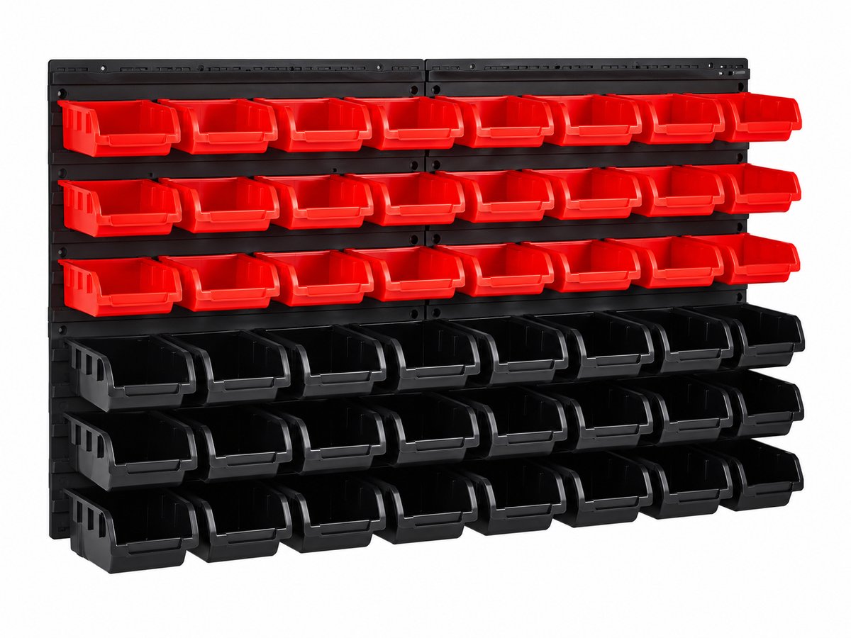 Loushops - Wandrek - Opbergrek - Opbergbakjes - Organizer bakjes - Wand gemonteerd - 95 × 54,2 × 17,2 cm - 48 Stuks - Zwart - Rood