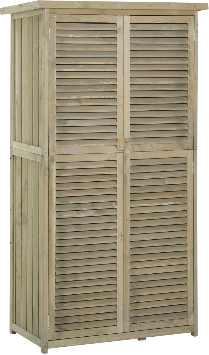 Houten tuinschuur/gereedschapshuis met asfalt dak - lamellendeur - opbergunit voor in de tuin - 4 compartimenten - grijs - 87 x 46 - 5 x 160 cm