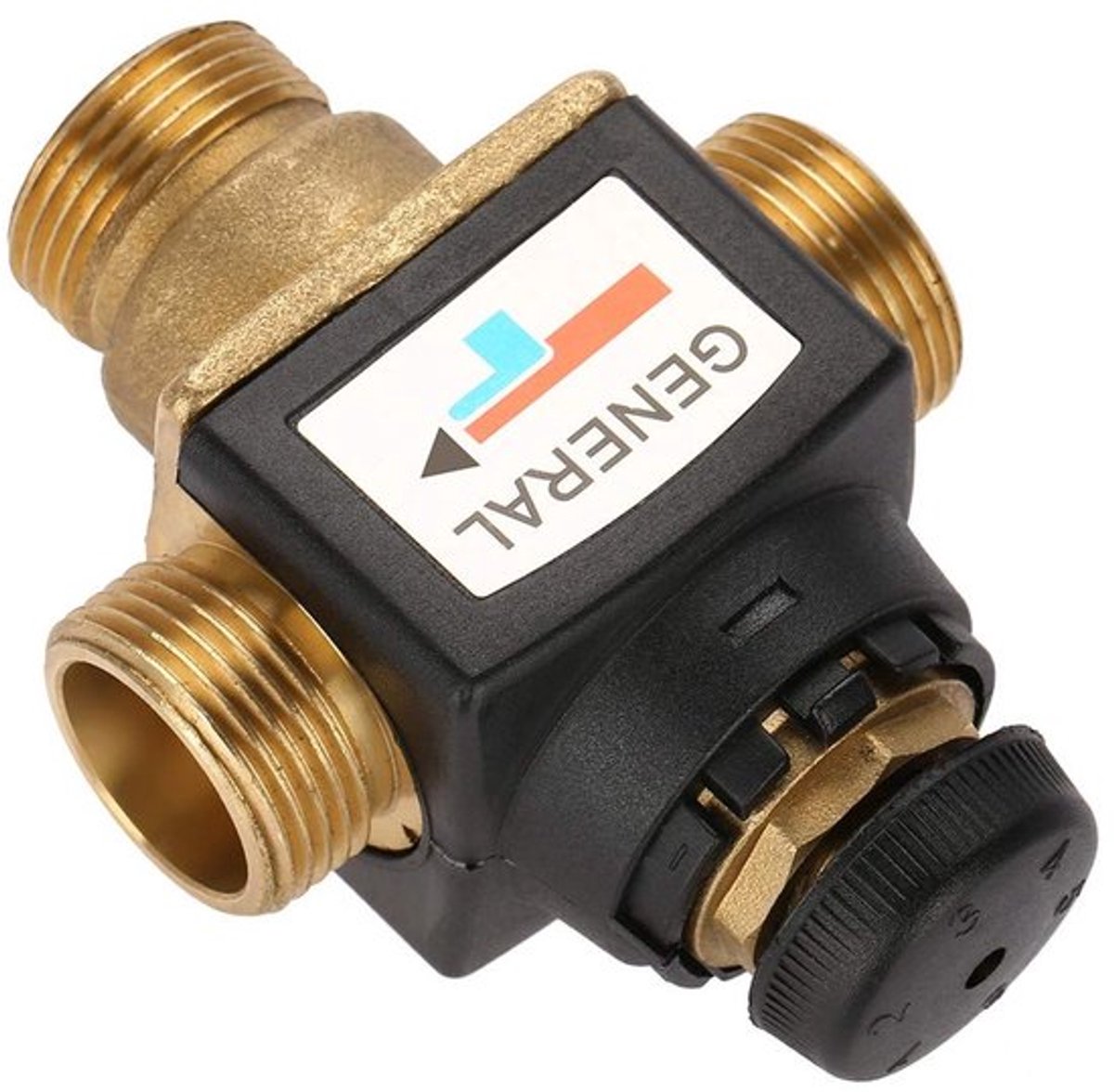 Verwarmingsmengkraan 3-weg - Thermostaatmengventiel DN20 - Messing - Werkdruk 1,6 MPa - Temperatuurbereik 40-90°C - Afmetingen 10 x 7 cm - Thermostaatkraan