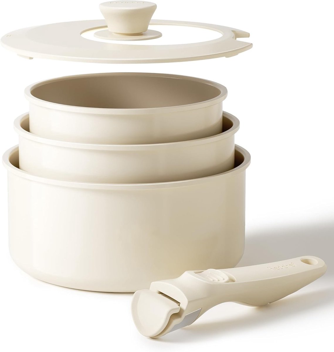 Inductie pannenset - Beige - 16/18/20 cm - Keramische anti-aanbaklaag - Voor alle kookplaten
