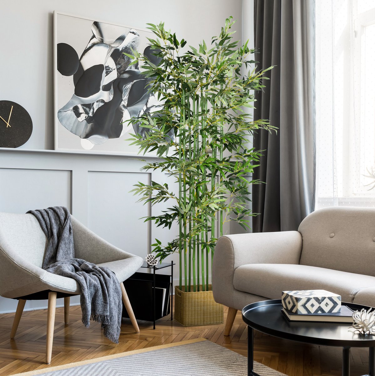 MIVRAY Kunstplant – Realistische Bamboe Look – 180 cm – Kunststof en Hout – Groen – Voor Binnen en Buiten – Onderhoudsvrij